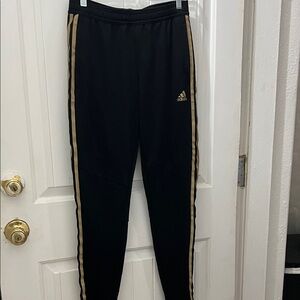 adidas Black Jogger Pants with Gold Side Stripes